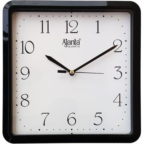 Ajanta Plastic Abstract Wall Clock (21.6 cm x 21.6 cm x 3.2 cm, Black)