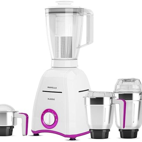 Havells Klassic 750 watts 4 Jar Mixer Grinder with 304 SS Blades, Large Size SS Jars, Break Resistant Polycarbonate Transparent Jar Lids With Twist & Lock Mechanism