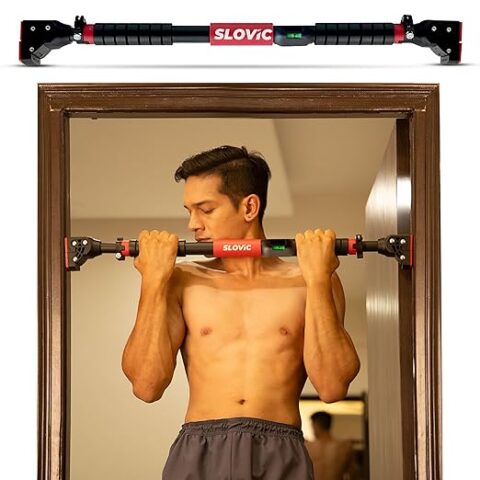 Slovic Door Pull Up Bar for Home Workout [200 Kg Load Capacity]| No Screw pull up bar stand with Anti-Skid Grip [Length 72-110 CM]| Gym Equipment for Home Workout | Pull up bar wall mounted for Height