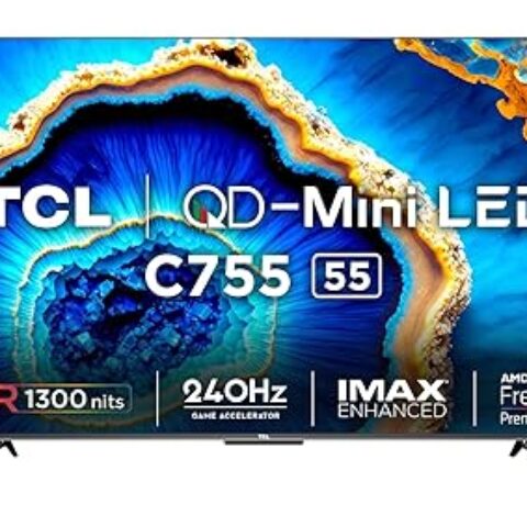 TCL 139 cm (55 inches) 4K Ultra HD Smart QD-Mini LED Google TV 55C755 (Black)