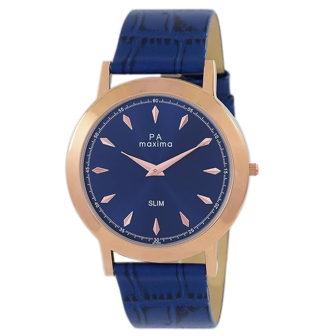 Maxima Leather Analog Blue Dial Men Watch-47700Lmgr, Blue Band