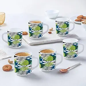 Larah by Borosil Forest Opalware Mug Set of 6, Microwave & Dishwasher Safe