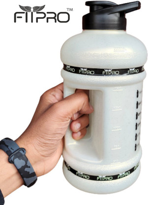 FitPro GYM WATER GALLON PROTEIN SHAKER HYDRA SPORTS BOTTLE/WATER JUG BOTTLE 2200 ml Shaker (Pack of 1, White, Plastic)