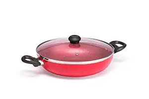 Butterfly Coral DLX Granite Non Stick Kadai with Glass Lid | 260MM | Premium Virgin Aluminium | Induction Base| PFOA Free | Scratch Resistant | for Curry, Dal, Rice | Velvet Red