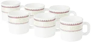 Larah by Borosil Elega Opalware Mug, Set of 6 Tea/Coffee Mugs, 100 ml Each, Microwave & Dishwasher Safe, Bone-Ash Free, Crockery Set Ideal for Daily Use & Gifting, White