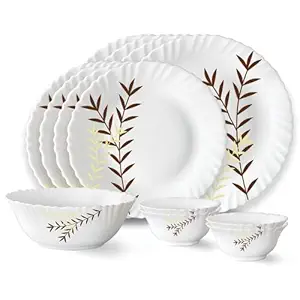 Larah by Borosil Oak Fluted Series Opalware Dinner Set for Family