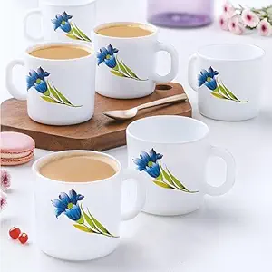 Larah by Borosil Nina Opalware Mug, Set of 6 Tea/Coffee Mugs, Bone-Ash Free