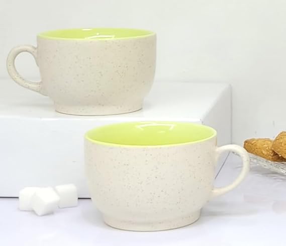 KITTENS Lime White Shade Speckled Surface Coffee Mug, 375ml Tea and Coffee Mugs Set of 2