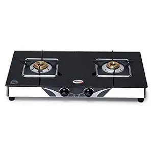HORNBILLS LPG Premium 7MM Toughened Glass Stainless Steel Manual Ignition Gas Stove 2 Brass Burners 2 Year Warranty By Hornbills Appliances
