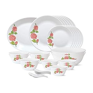 Larah by BOROSIL Opalware Dinner Set (White) - 33 Pieces