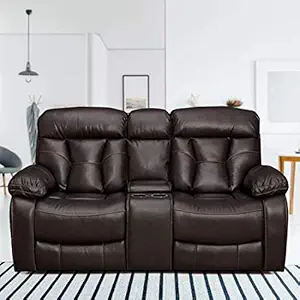 Porch 2 Seater Premium Leatherette Recliner Sofa Set with Storage (Brown)