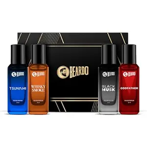 Beardo Perfumes Giftset For Men (Pack of 4 x 20ml) Whisky Smoke, Godfather, Tsunami and Black Musk