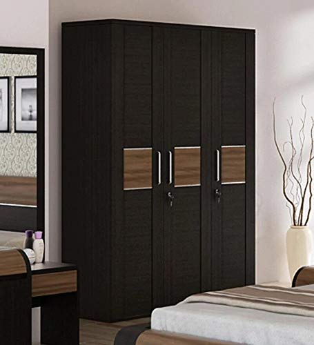 Spacewood Wardrobe | 3 Year Warranty | Almirah, Cupboard, Almari, 3 Door Wardrobe, 2 Drawer (2 Lock Drawer) and 1 Hanging Space|Engineered Wood| Walnut Rigato