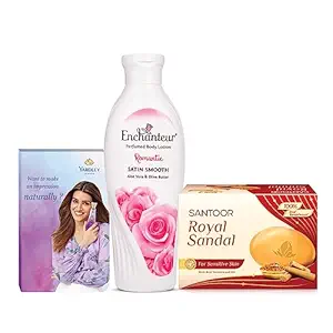 Enchanteur Romantic Hand and Body Lotion 100ml + Yardley Perfume 10ml + Santoor Royal Sandal Soap 75g
