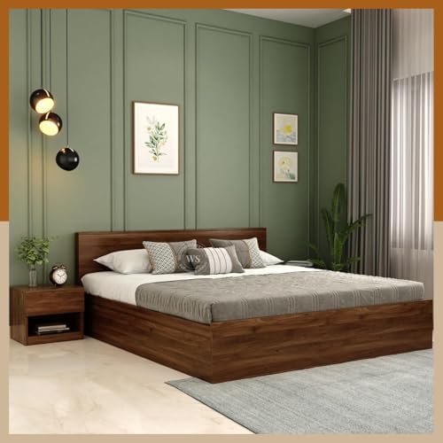 WoodenStreet Queen Size Double Bed with Storage, Columbian Walnut Finish