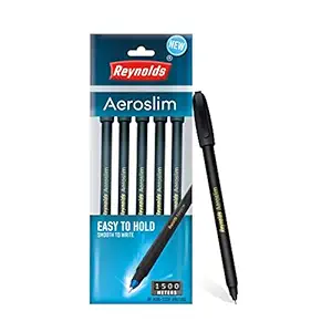 Reynolds AEROSLIM Ball Pen SET - 5 BLACK PENS WITH COMFORTABLE GRIP