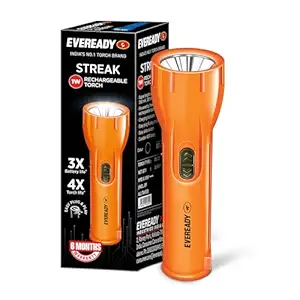 Eveready Streak DL22 Digi LED Torch | Super Bright 1W LED | 3X Battery Life | 4X Torch Life | Heavy Duty Rechargeable Flashlight | Overcharge Protection | Durable ABS Body