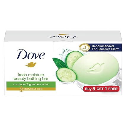 Dove Fresh Beauty Bar (pack of 6) 75g each for Hydrated Skin with Cucumber & Green Tea Leaves scent