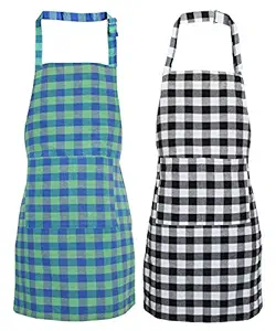 GLUN Waterproof Unisex Kitchen Checkered Design Apron with 2 Front Pockets