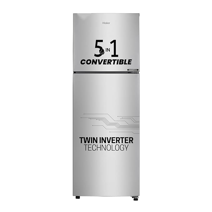 Haier 240 L, 3 Star, 5 In 1 Convertible, Twin Inverter Technology, Frost Free Double Door Refrigerator (HEF-253GS-P, Moon Silver)