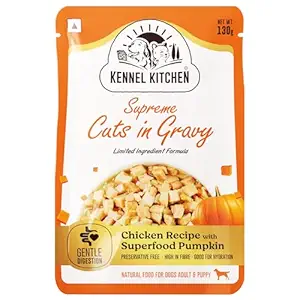 Kennel Kitchen Supreme Cuts in Gravy, Chicken Recipe with Pumpkin, 100g (Pack of 12) Wet Dog Food for Adult and Puppy