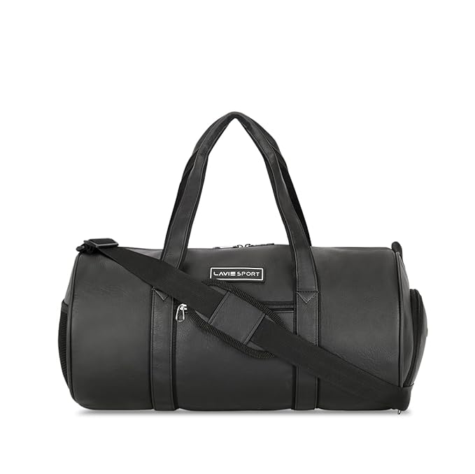Lavie Sport 46Cm Athlete 27 litres Synthetic Leather Gym Duffle Bag for Men and Women | Exercise, Workout, Fitness Bag, Sports Duffle Gym Bag, Black, 23 Cm