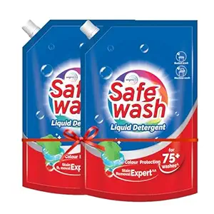 Safewash Gentle Premium Liquid Detergent 1L Pouch (Pack of 2) with Active Fabric Conditioners| Soda and Bleach Free| PH Neutral Formula for 7-in-1 Expert Care
