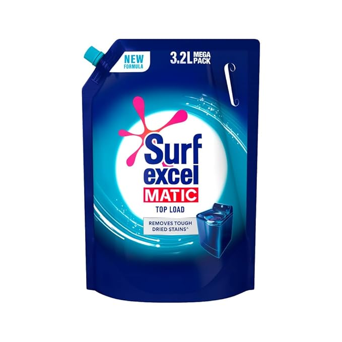 Surf Excel Matic Top Load Liquid Detergent 3.2 L Refill, Designed for Tough Stain Removal on Laundry in Washing Machines - Mega Pack (Package may differ)
