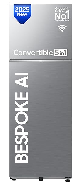 Samsung 419 L, 2 Star, Convertible 5-in-1, Digital Inverter, Frost Free Double Door, Bespoke AI WiFi Enabled Refrigerator (RT45DG6A2BS8HL, Silver, Elegant Inox)