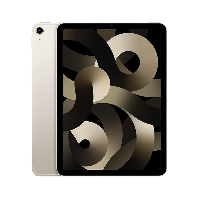 Apple iPad Air (5th Generation): with M1 chip, 27.69 cm (10.9″) Liquid Retina Display, 64GB, Wi-Fi 6 + 5G Cellular, 12MP front/12MP Back Camera, Touch ID, All-Day Battery Life – Starlight