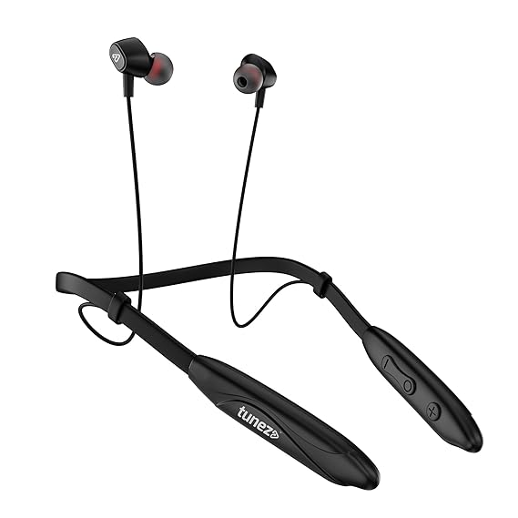 Tunez Rhythm Neckbands R02 40 Hours Talk Time, 30 Hours Music Playtime, Bluetooth 5.0, 15m Transmission Range, C-Type Charging, and Battery Capacity 3.7V 200mAh (Black)