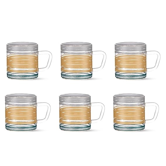 Borosil Vision Glance Tea n Coffee Classic Mug Set of 6 Pcs 190 ml | Borosillicate Glass, Microwave Safe, Scratch Resistance, Lightweight | for Chai, Green Tea, Milk