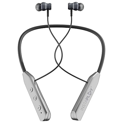 INSTAPLAY INSTABUDS PRO BT 5.0 Wireless in Ear Earphones with Metal Earbuds,Extra Bass, 24Hrs Playtime, Lightweight Neckband, Sweat-Resistant Magnetic Earbuds, Voice Assistant & Mic - (Slate Grey)