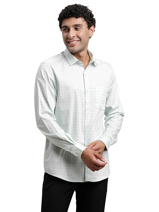 Turtle Men 100% Slim Fit Pista Green Check Formal Shirt