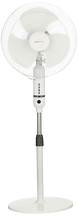Amazon Basics High-Speed Oscillating Pedestal Fan | 3 Adjustable Speeds | White