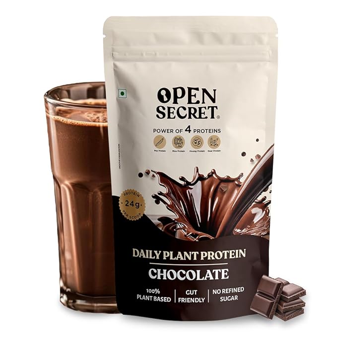 Open Secret Plant Protein Powder | 500g, 24g Protein/Serve | Pea Protein Isolate, Rice Protein Isolate, Plant Protein for Men/Women, Vegan Protein, Easy Digest, No Refined Sugar, Chocolate flavour
