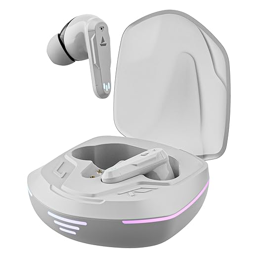 boAt Immortal 181 in Ear TWS Gaming Earbuds with up to 40 hrs Playtime,Quad Mics with ENx Tech,Beast Mode with 40ms Latency,ASAP Charge,IPX4,IWP, RGB LED Lights, BTv5.3(White Sabre)