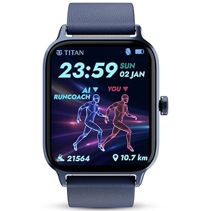 Titan Traveller with 1.78" Superior AMOLED Display|India's First FitVerse Smartwatch|Built-in GPS|SingleSync BT Calling|Built-in Alexa|Music Storage with TWS Connect|Body Energy Count,Deep Blue