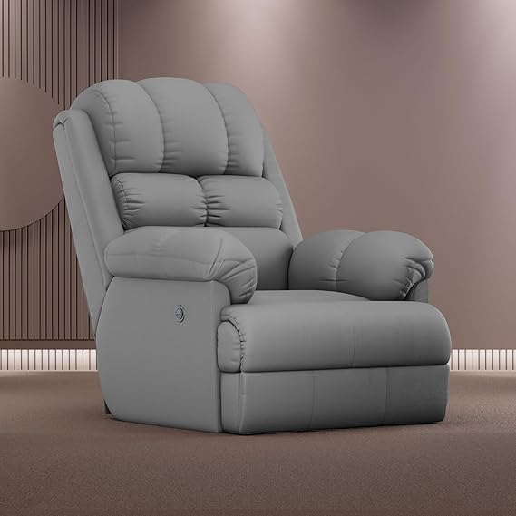 The Sleep Company Luxe Motorised Standard Recliner | Patented SmartGRID Technology | Motorised Single Recliner Sofa | Unique Lumbar Design | Premium Upholstery | Grey