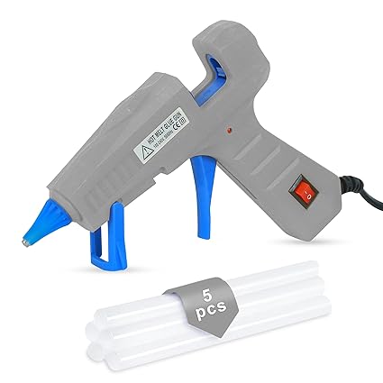 GLUN® Glue Gun 30 Watt with 7mm 5 Pieces Glue Sticks 6 inch Transparent, Gray Colour Metal Outlet Point ON/Off Switch Button, LED Indicator, Glue Sticks for Craft and DIY Works