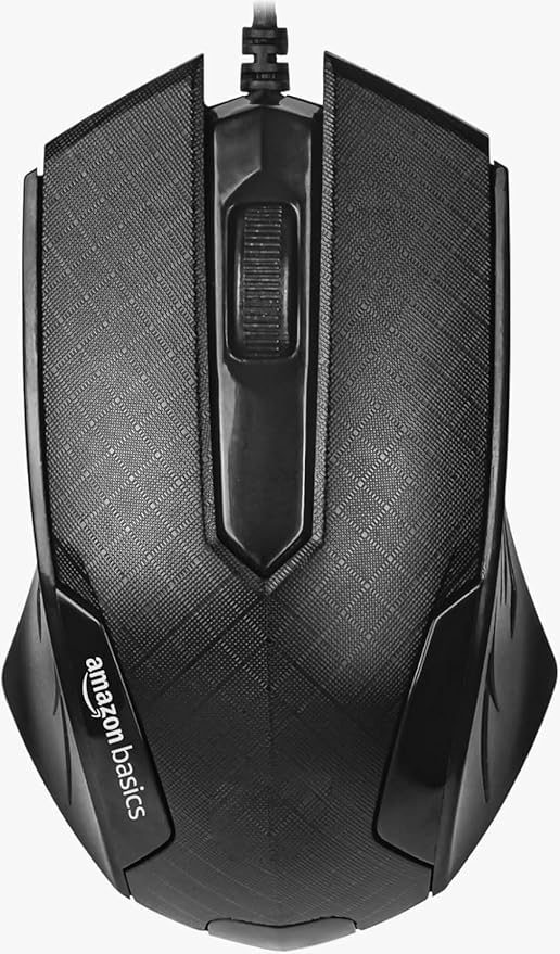 Amazon Basics Wired Mouse I 3 Buttons I Up to 1600 DPI I 1.35m Cable I Black