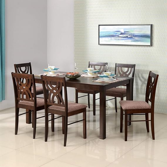 Six Seater Dining Table Set with Rubberwood and Cushion @home by Nilkamal