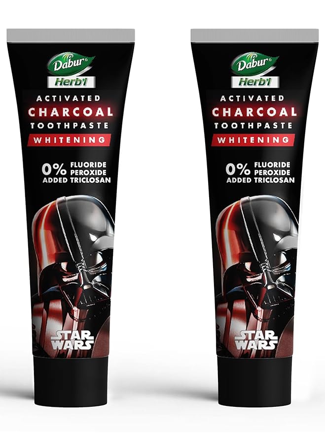 Dabur Herb'l Activated Charcoal & Mint Toothpaste - Star Wars Pack (Black Gel)- 240g (120gx2) Combo Pack | For Whitening | Fluoride Free Toothpaste | Fights Plaque & Extrinsic Stains
