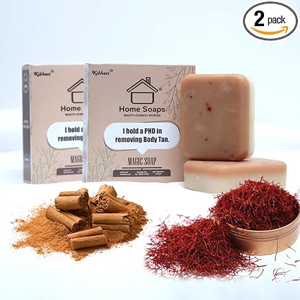 Sandalwood & Saffron Magic Soaps For Bath (100 Gms) | Paraben Free | Chandan & Kesar Bath Soap | Handmade Soaps For Glowing | Skin Brightening Soap For Men & Women (Pack Of 2)