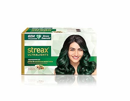 Streax Ultralights Hair Colour Highlight Kit Green Hair Colour,Gem Collection - Green Emerald - Pack Of 1 Enriched With Walnut&Argan Oil Hair Colour For Women Rich,Vibrant,Easy To Use,Diy Application