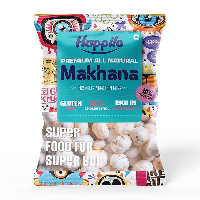 Happilo Premium All Natural Fox Nuts (Phool Makhana) Lotus Seed Pop/Gorgon Nut Puffed Kernels, 200g, Healthy Snack Low Calorie Gluten Free and Vegan