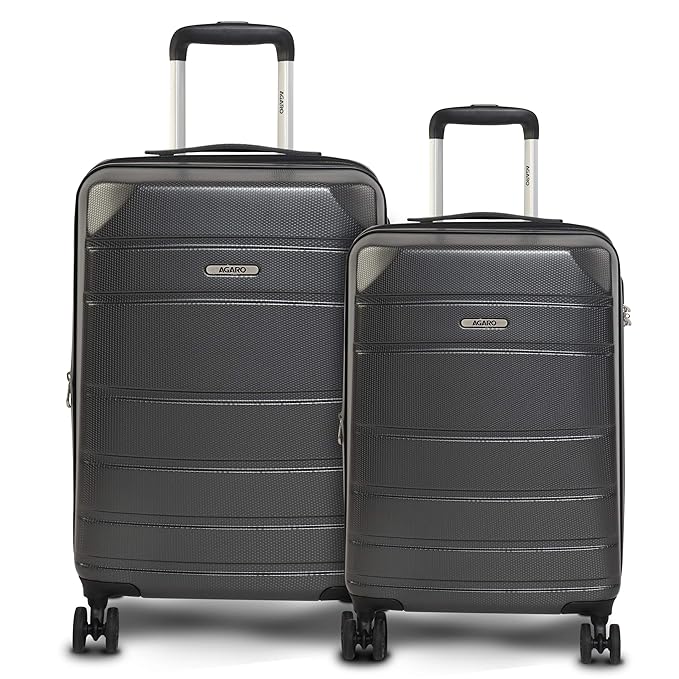 AGARO Regal Hard-Sided Polycarbonate Check-in Luggage Set of 2 (20-24 Inch Suitcase) Grey