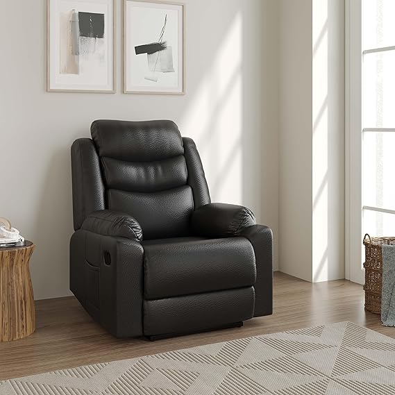 Softland Rhino Single Seater Leatherette Manual Recliner (Black)