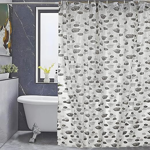 Kuber Industries PVC Grey Shower Curtain with Hooks, Size Standard, Washable