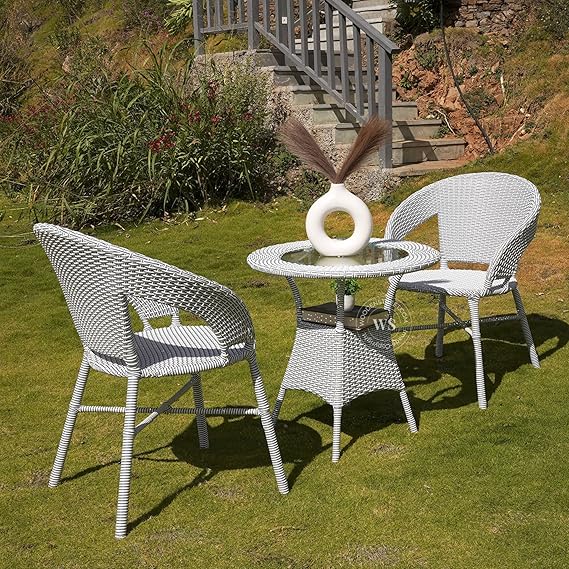 WoodenStreetâ„¢ Sienna Outdoor Seating Chair (23"x19"x31") and Table (24"x24") Set, Garden Patio Coffee Table Set, Outdoor Balcony Wicker Furniture Set, Grey Dual Tone, 2 Seater